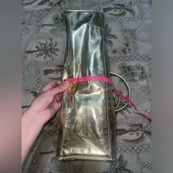 GOLD duffle bag y2k travel vacation bag metallic gold duffle bag carryon keepall - Picture 7 of 17